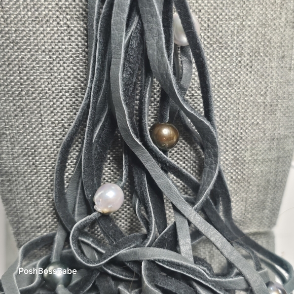 Black Suede Cord Tassel Necklace with Mixed Beads – 30" - Picture 10 of 13